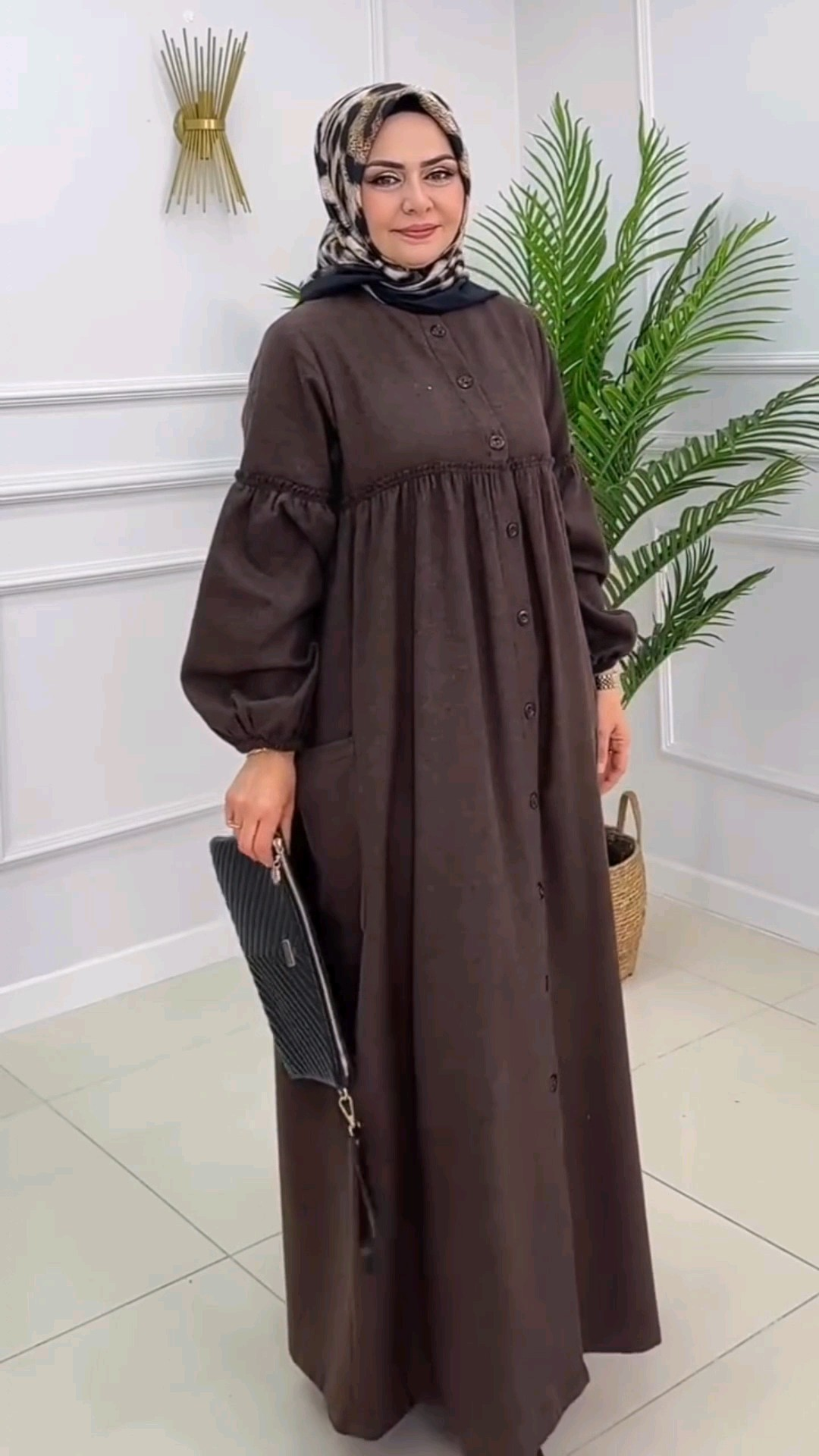 عباية فودان محتشمة - بني غامق وأسود