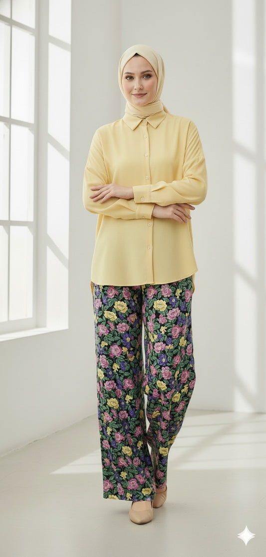 Ensemble Chic Jaune Fleuri Premium