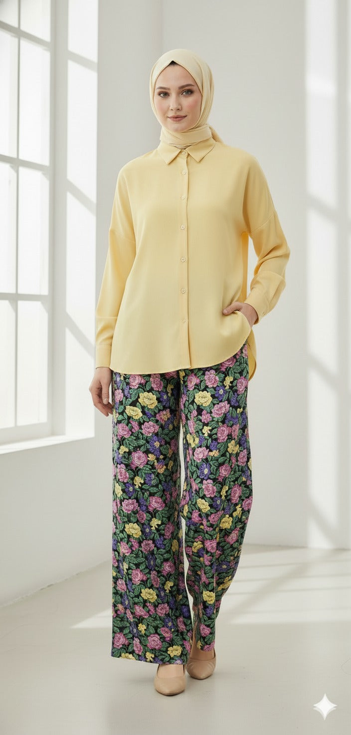 Ensemble Chic Jaune Fleuri Premium